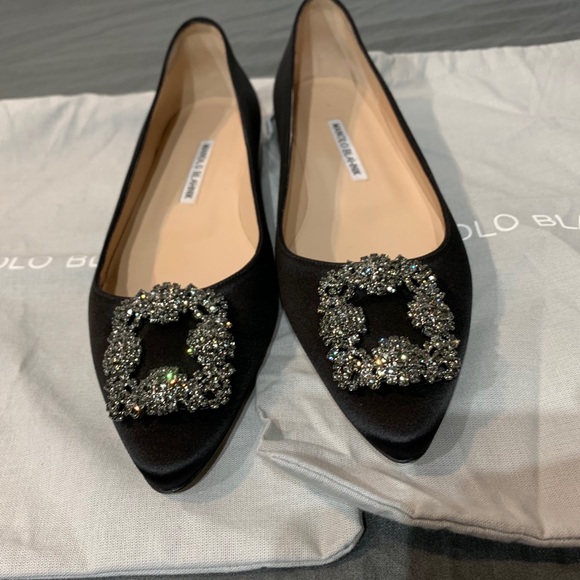 Manolo Blahnik Shoes - MANOLO BLAHNIK Hangisi Crystal-Buckle Satinblack